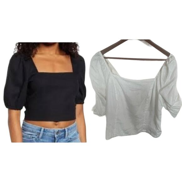 RACHEL ZOE Square Neck Linen Puff Sleeve Top in White L Large FEMININE - Picture 1 of 5